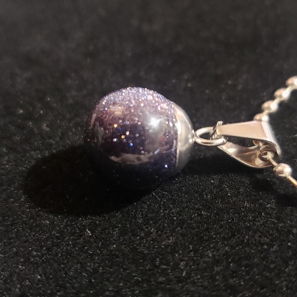 Blue Goldstone Sphere Orb Ball Pendant Necklace - Picture 6 of 8
